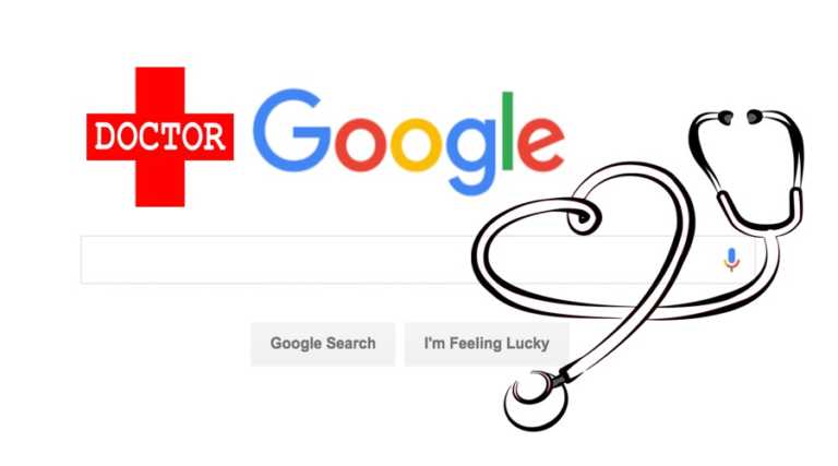 A person searching health symptoms on a laptop, representing Dr. Google